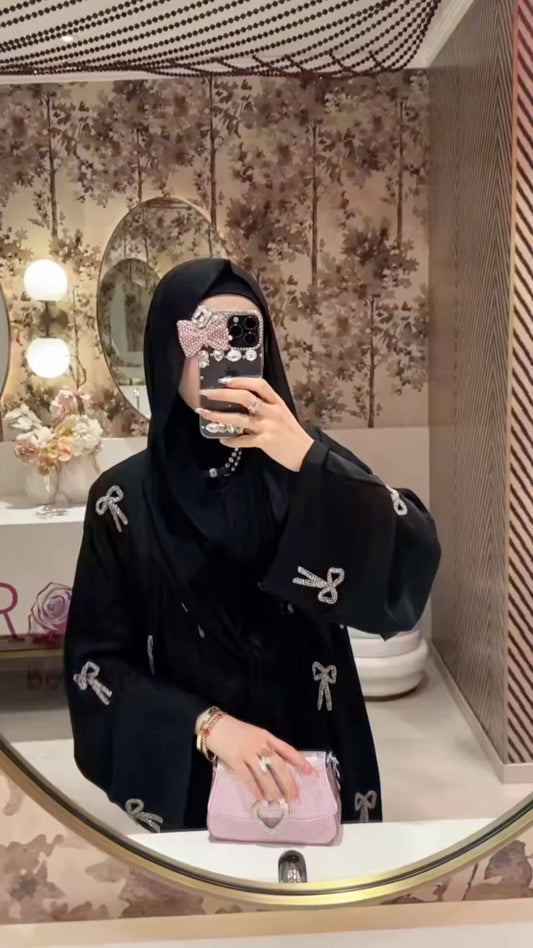 abaya papillon perlée